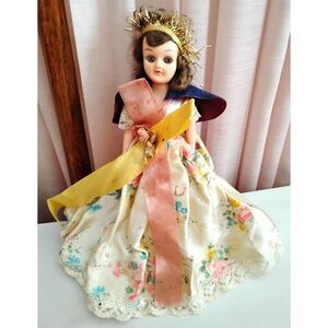 Vintage 50s 60s Hard Plastic Festival Queen Doll, Hard Plastic, Floral Gown